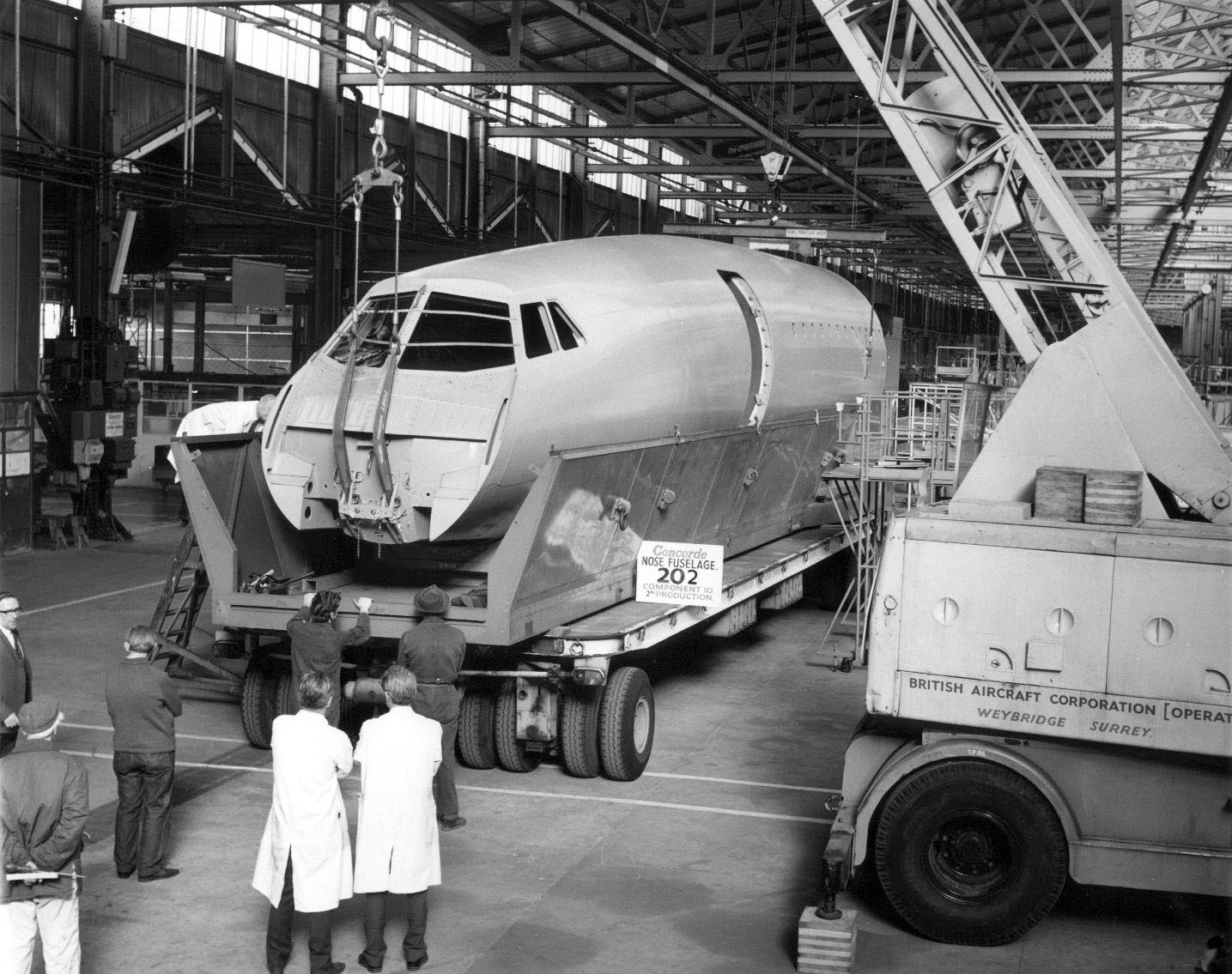 BAC Concorde (202) nose section being prepared for transport to Filton