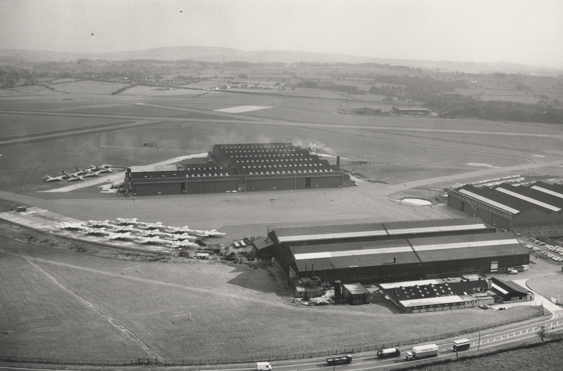 Aerial view of Samlesbury c. 1950.
