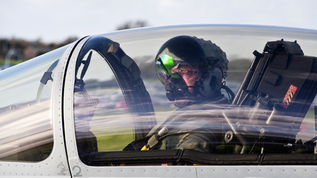 A typhoon pilot with the latest helmet technology