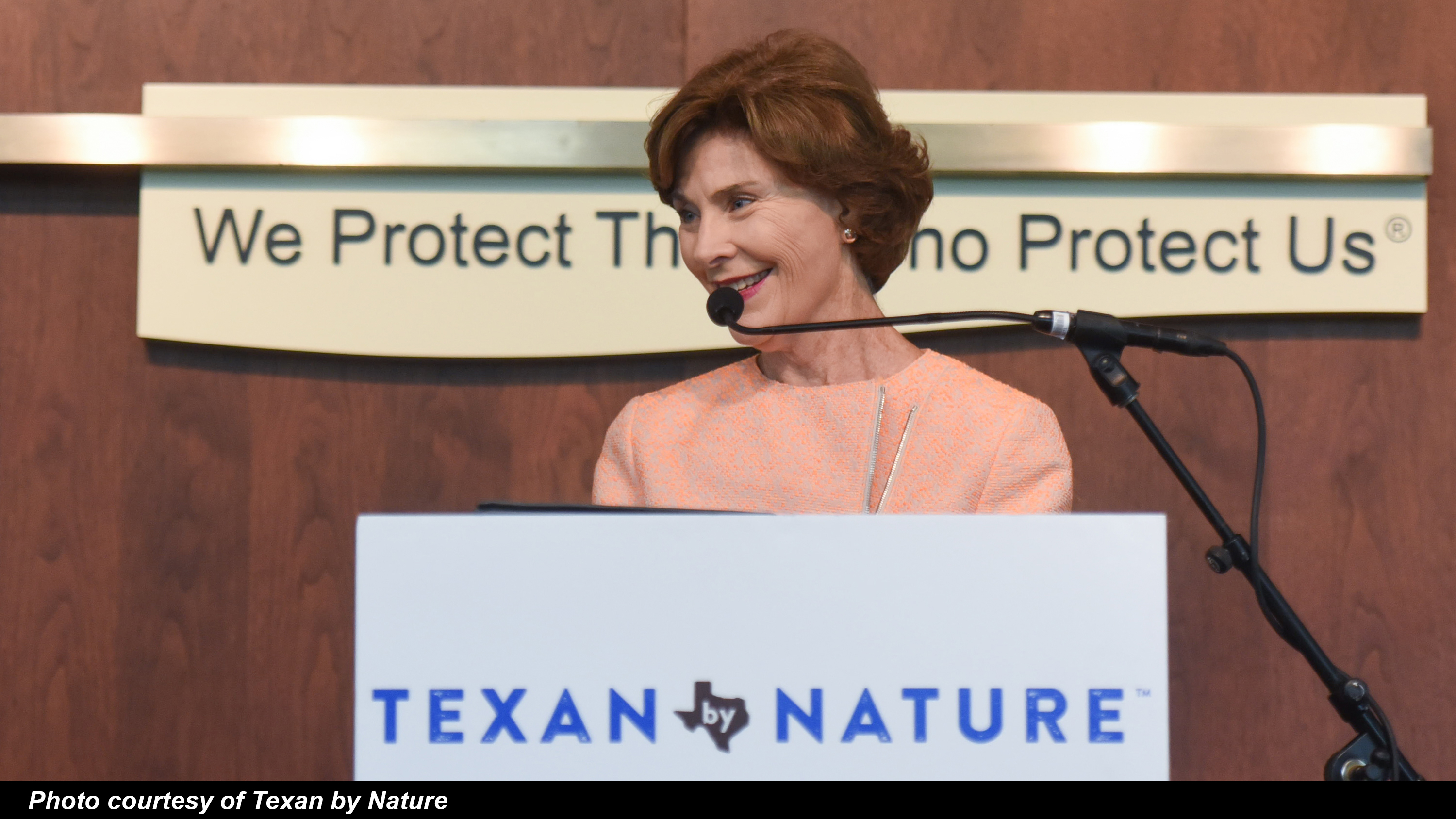 Former First Lady Laura Bush speaks at the Austin site 