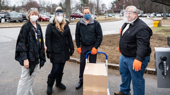 The team delivered 400 protective face shields to Elliot Hospital in Manchester, N.H.