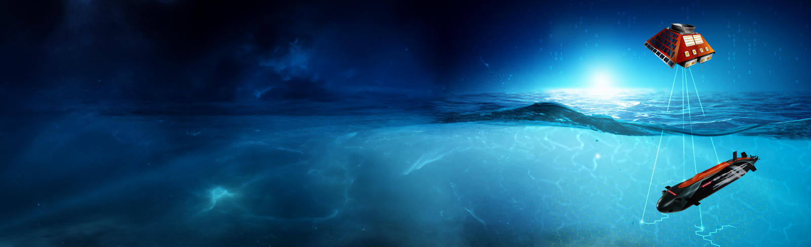 Image of a submarine and a satellite