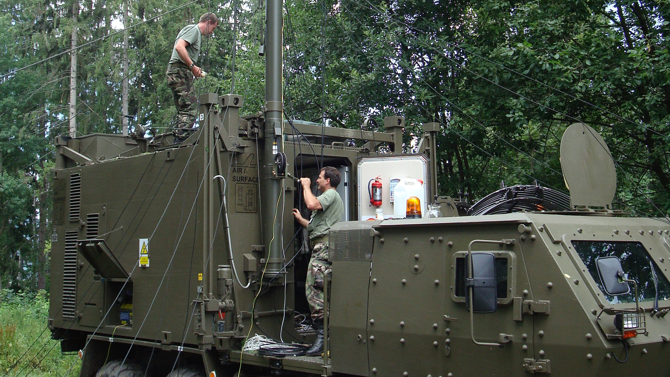 The mobile military communication system in operation.