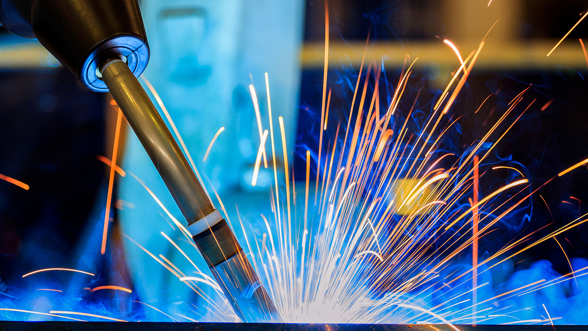 Robotic welder stock photo
