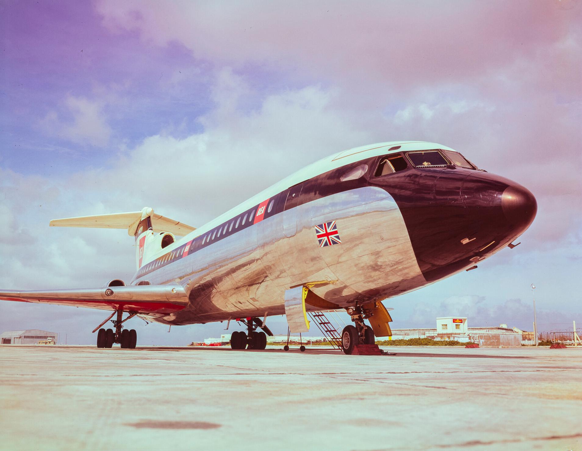 Hawker Siddeley HS121 Trident on tarmac, c. 1965.