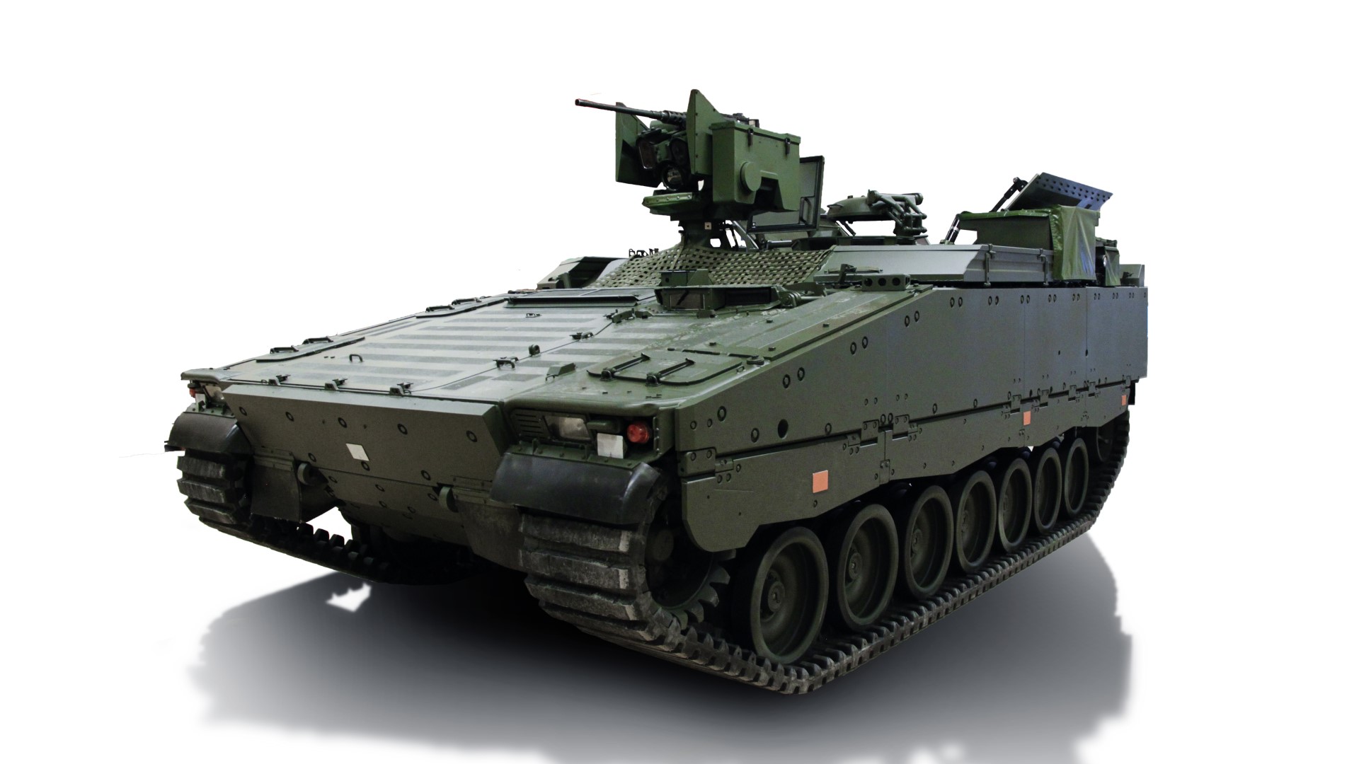 One of the first four green CV90 Combat Support Vehicles delivered to the Norwegian Armed Forces.