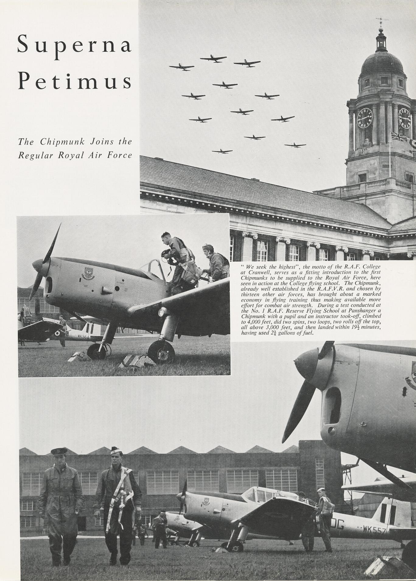 Article on RAF Chipmunk aircraft from De Havilland Enterprise Magazine, August 1952.