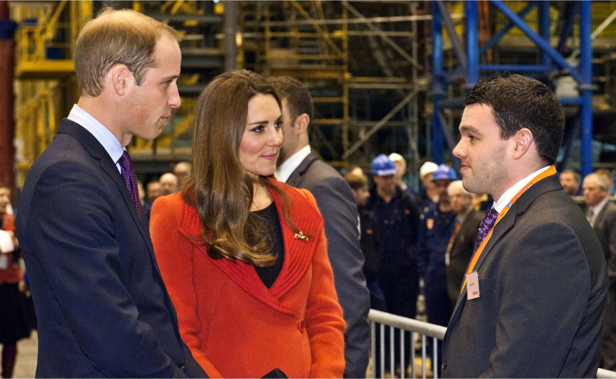 Hundreds of employees and well wishers greet the Duke and Duchess of Cambridge as they visit the UK’s only submarine builder