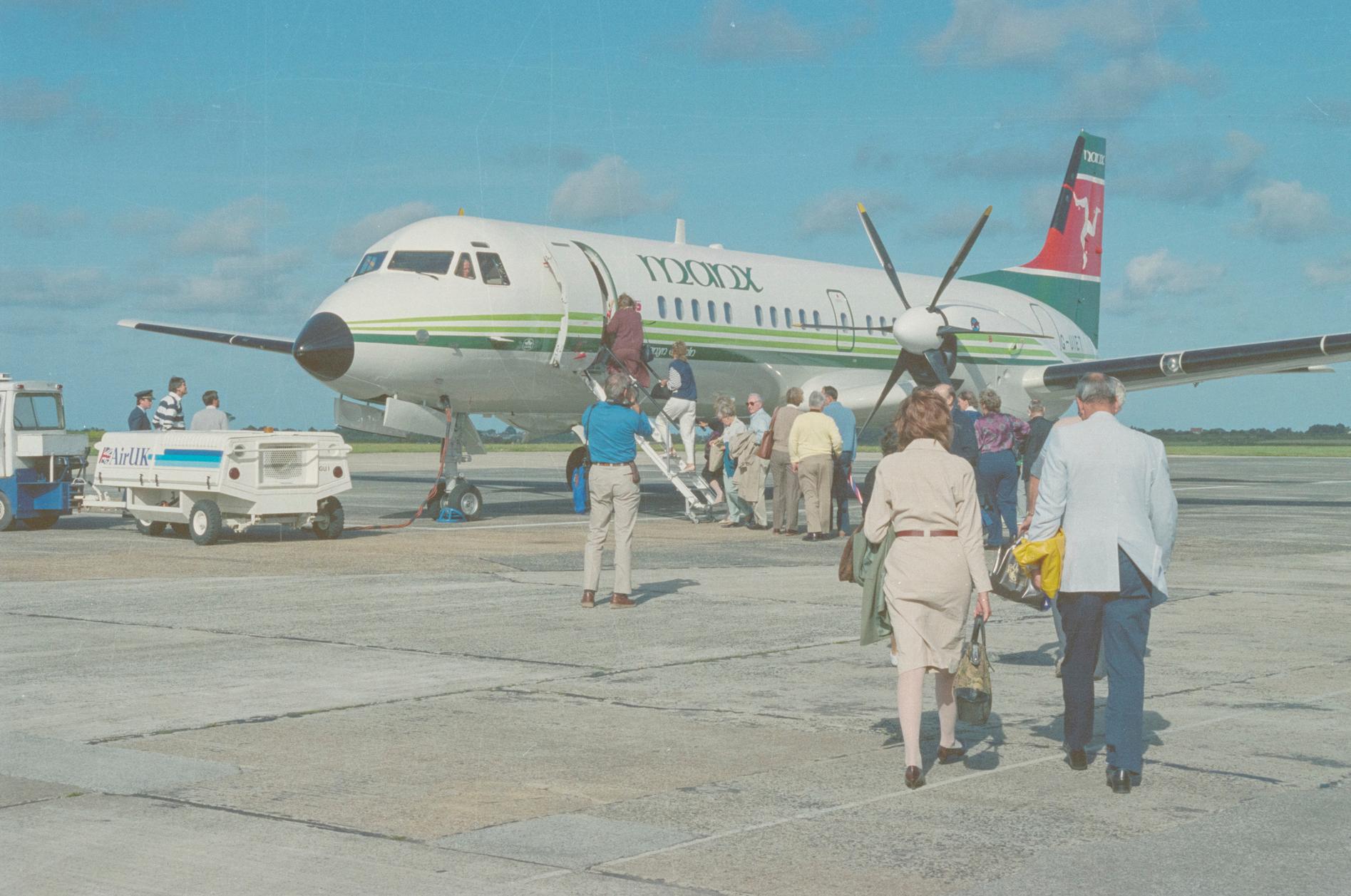 Passengers boarding a Manx Airlines ATP, c. 1990.