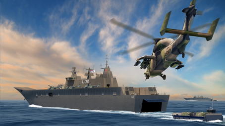 Computer image of the Landing Helicopter Dock ship viewed from behind