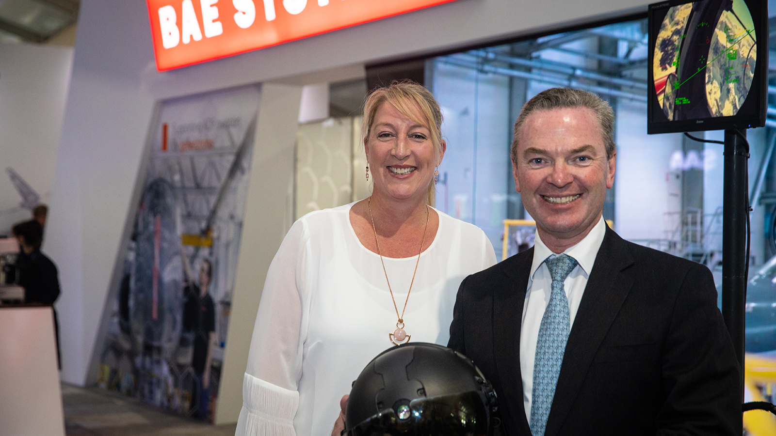 Minister for Defence, Christopher Pyne visited the BAE Systems stand at the 2019 Avalon Airshow