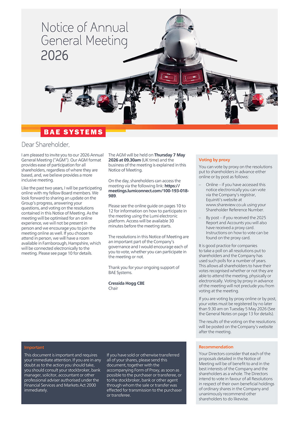 BAE Systems PLC Notice of Meeting 2026 image