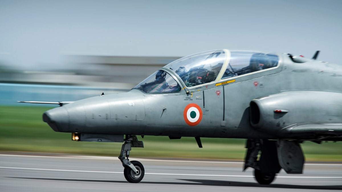 Image of IAF (Indian Air Force) Hawk aircraft on runway