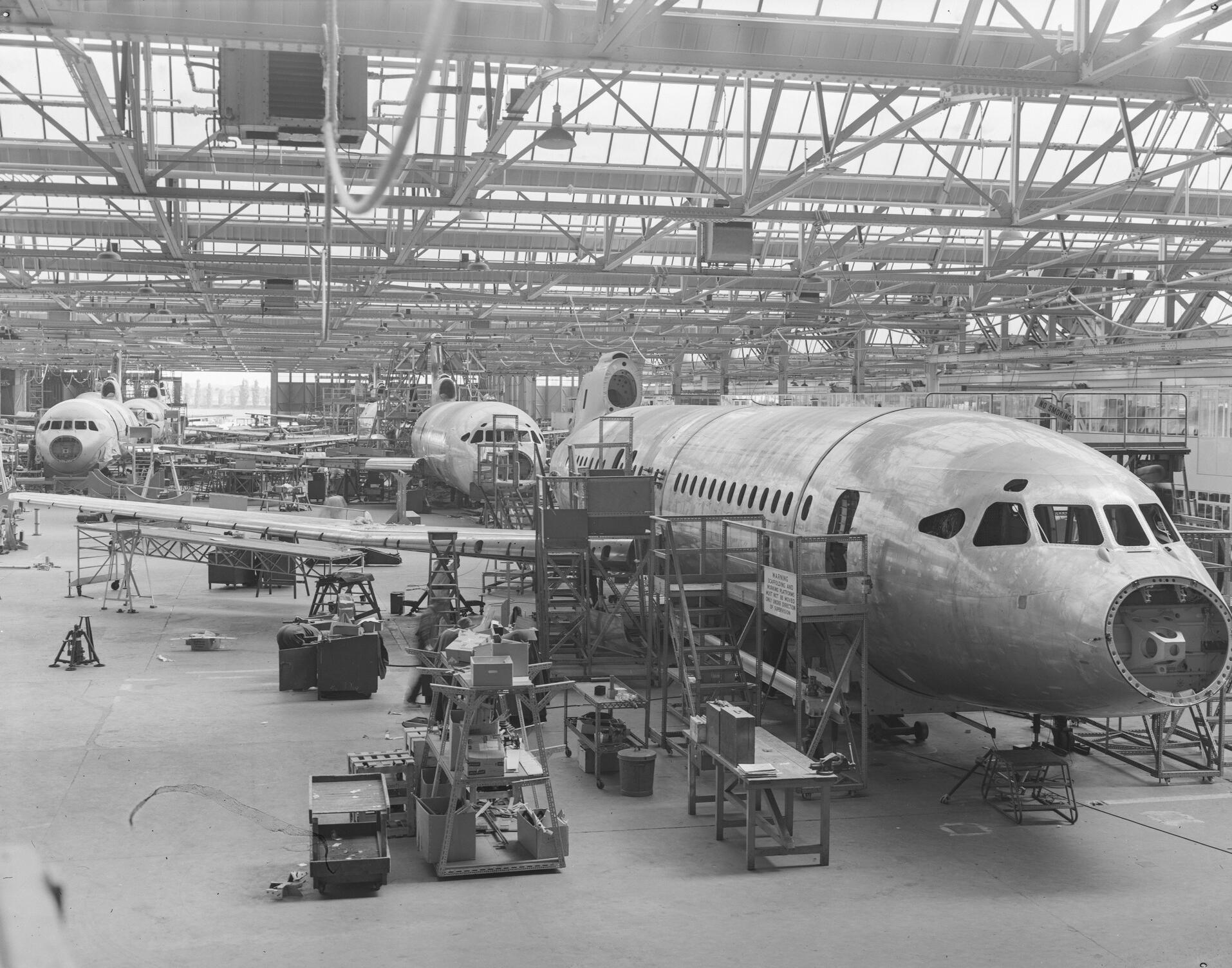 de Havilland Trident aircraft under construction at Hatfield, 1960s.