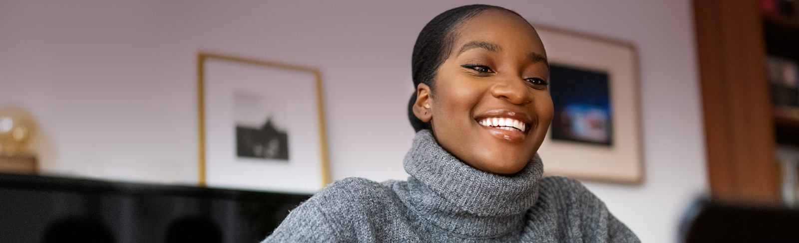 Image of a woman talking on a video call