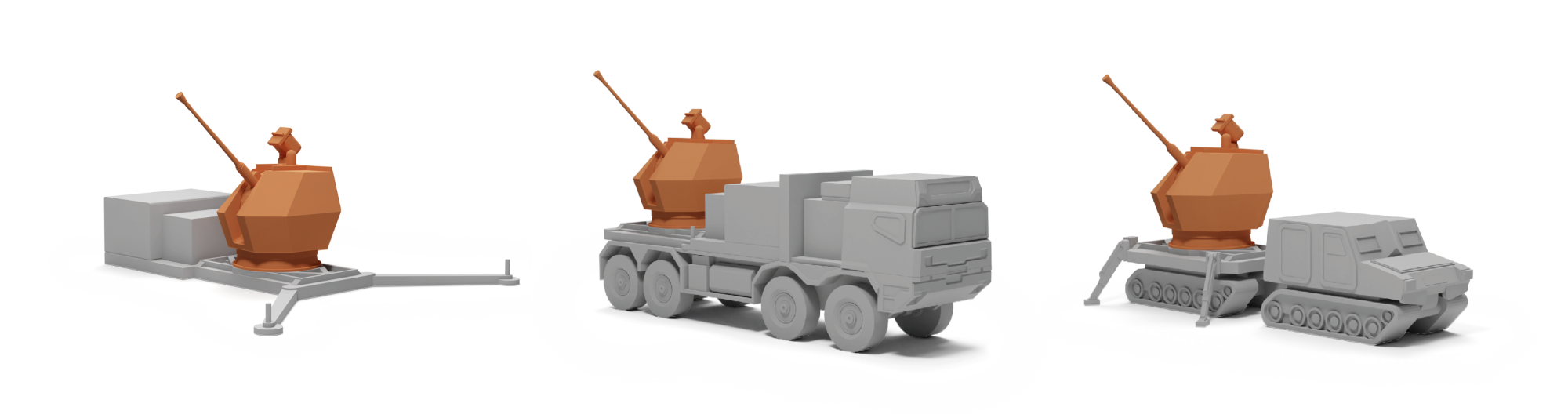 Rendering of TRIDON mounted on different platform configurations, illustrating the system’s modular design and adaptability to customer requirements.