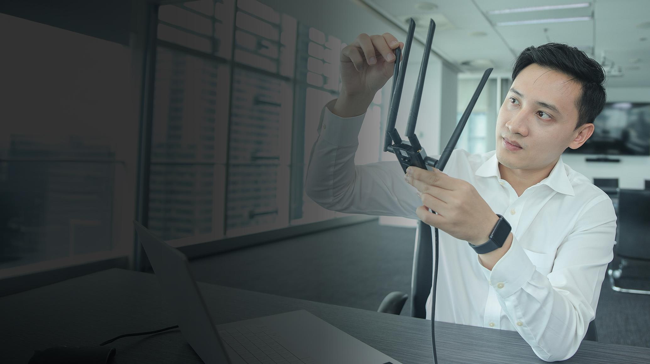 Engineer developing technology