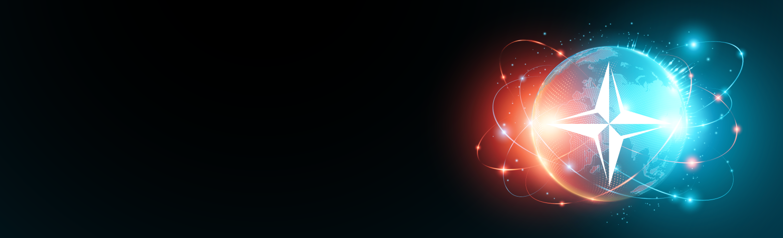 NATO symbol with digital threads around it