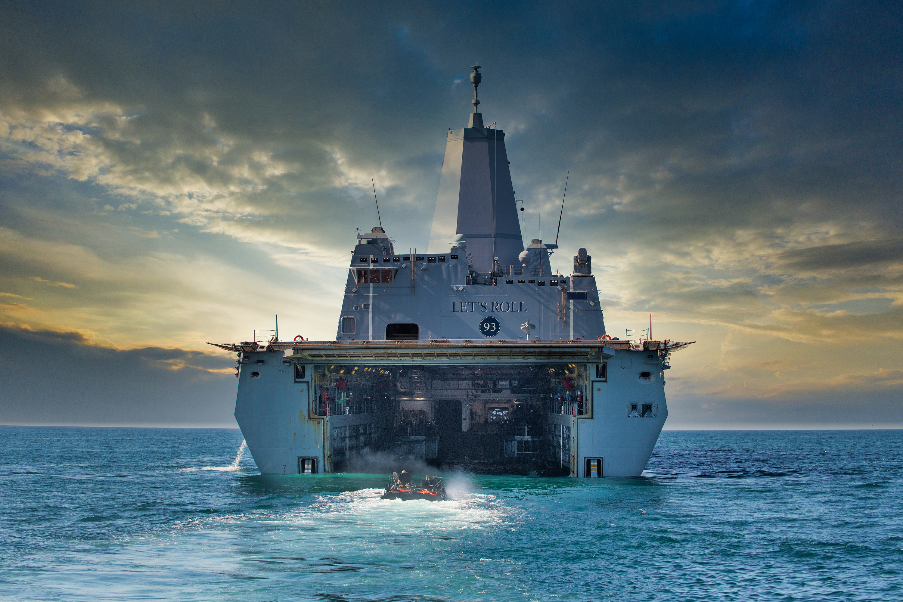 BAE Systems' Amphibious Combat Vehicle, known as the ACV, swimming to board the USS Somerset.