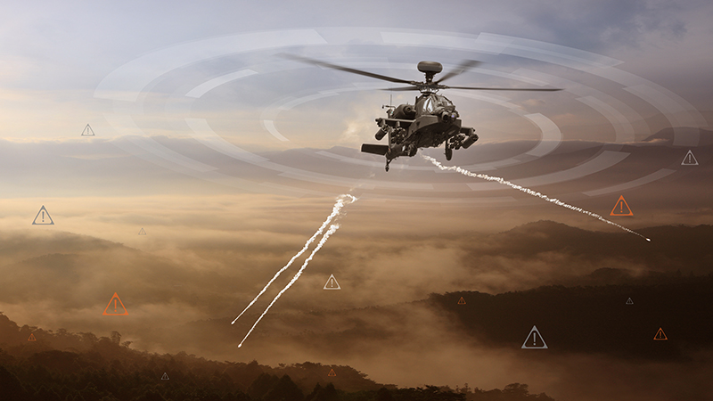 AH-64E helicopter equipped with the Smart D2™ system