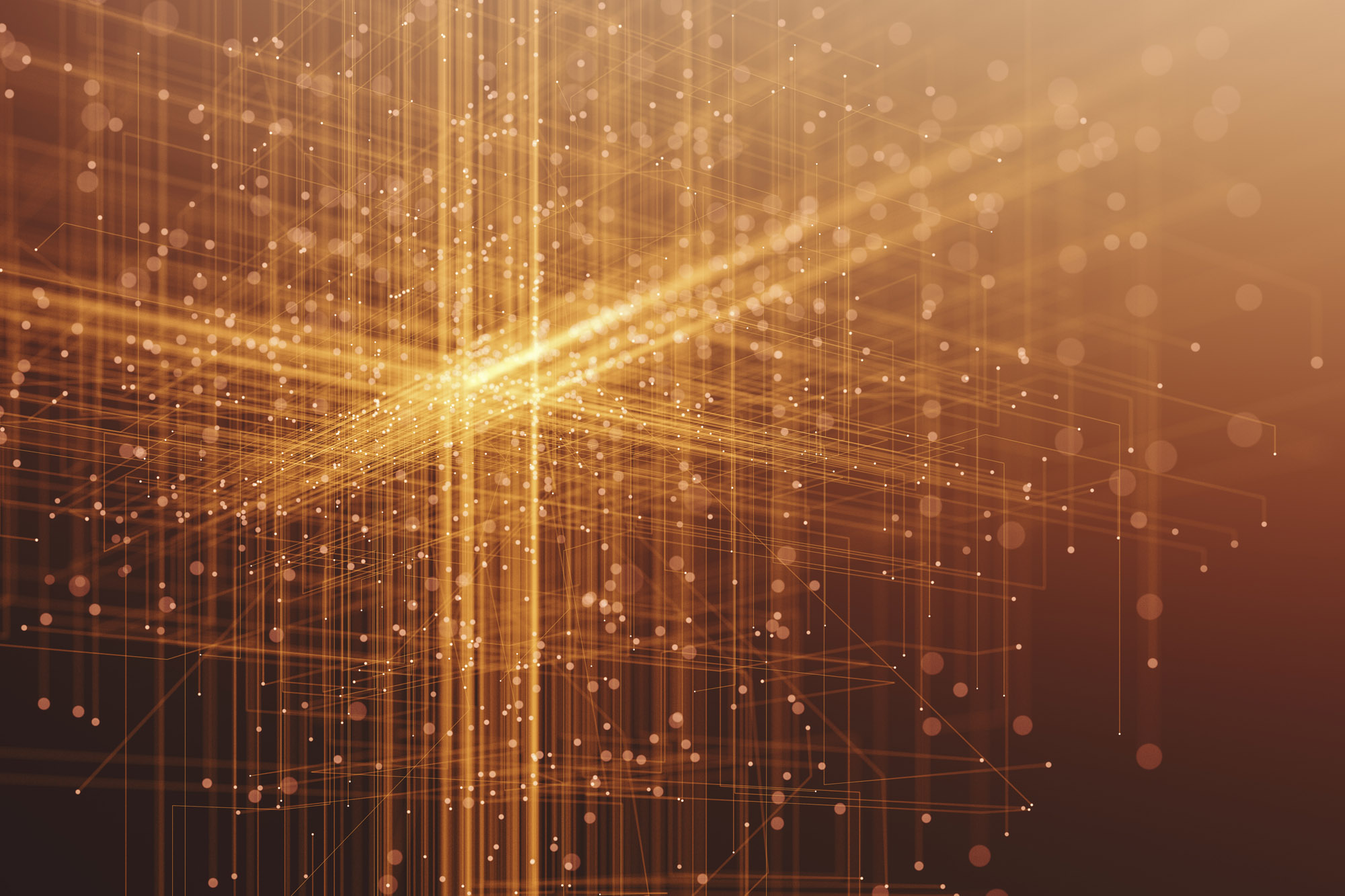 Abstract lines and particles background in gold and orange