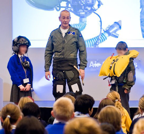 Drew talks to children about aerospace