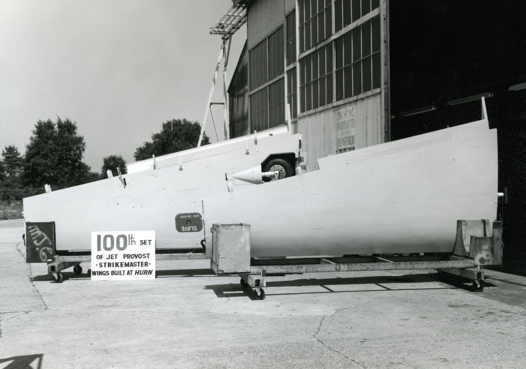 The 100th set of Jet Provost wings built at BAC Hurn factory, 1960s.