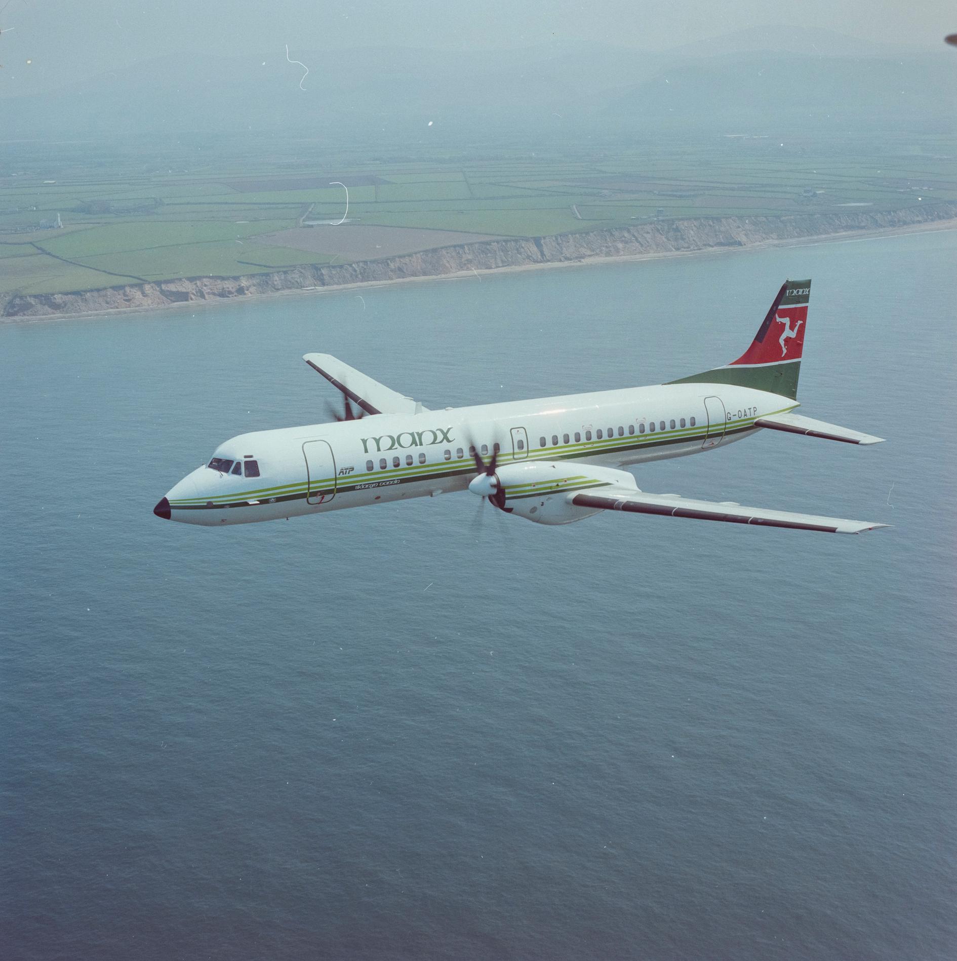 A Manx Airlines ATP in flight, c. 1990.