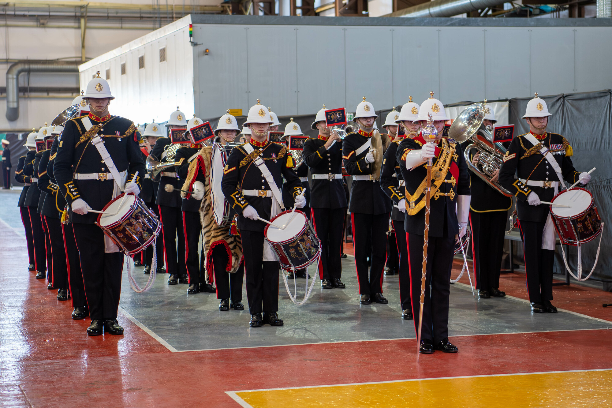 Image of Royal Marines band at HMS King George VI steel cut