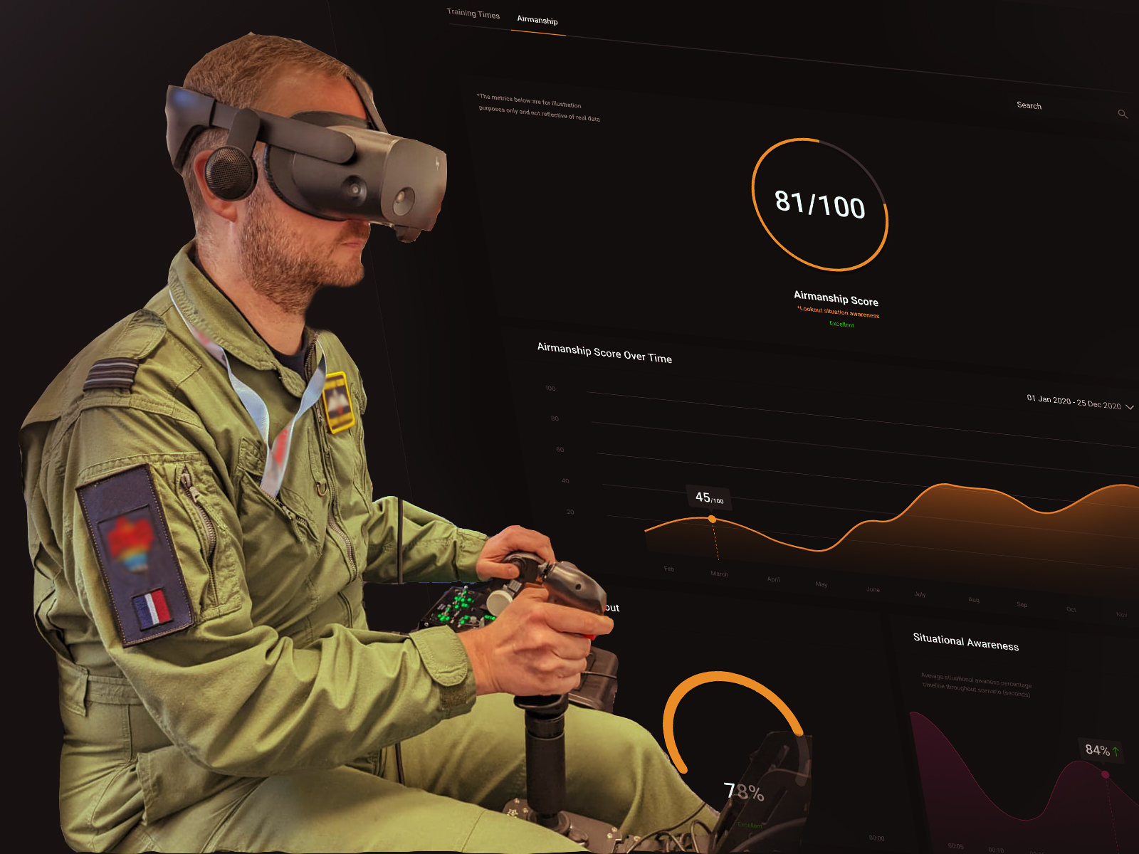 Pilot wearing virtual reality headset