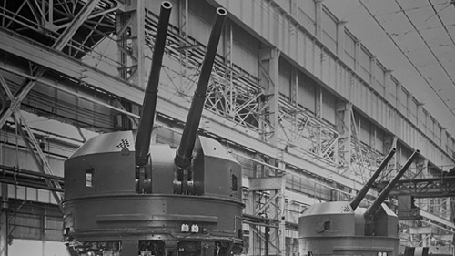 Two 4.5 inch B.D. (Between Deck) twin mountings for HMS Renown. 21st February 1939 - Scotswood.