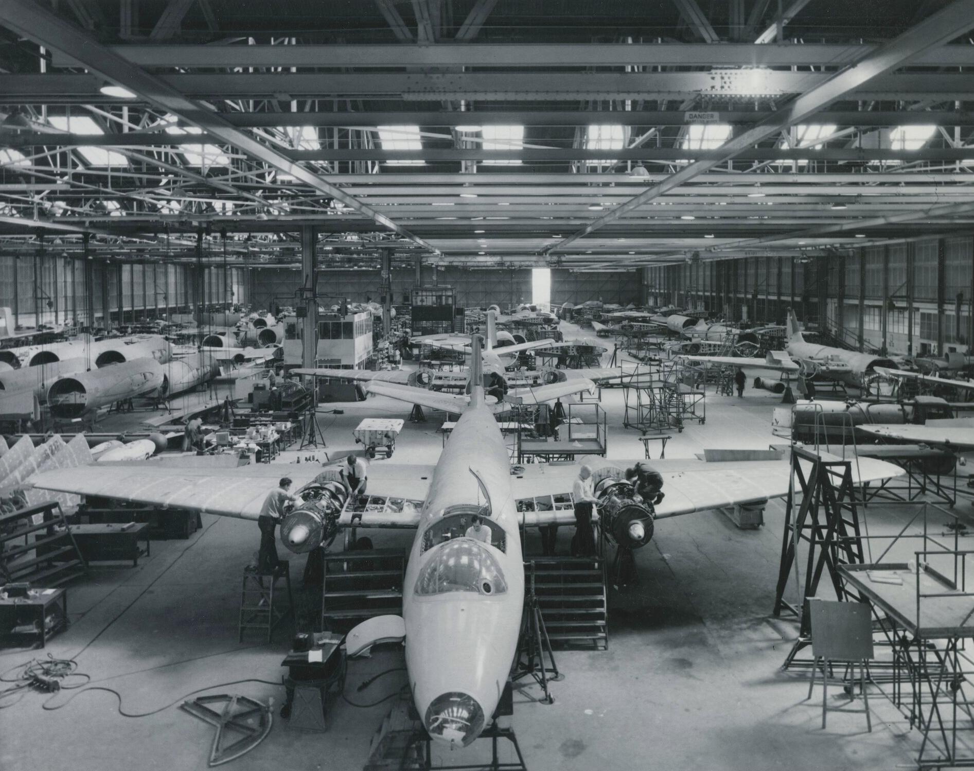 Canberra aircraft being rebuilt for export at BAC workshop, Samlesbury, November 1970.