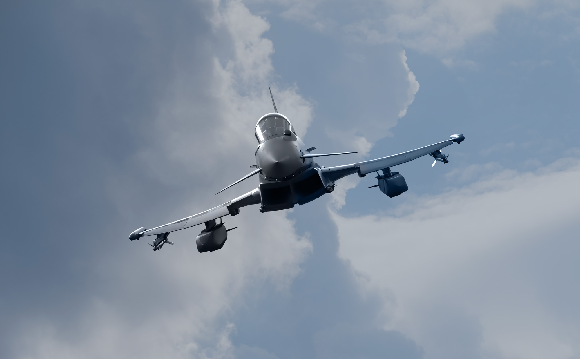Typhoon airborne against a blue-grey sky