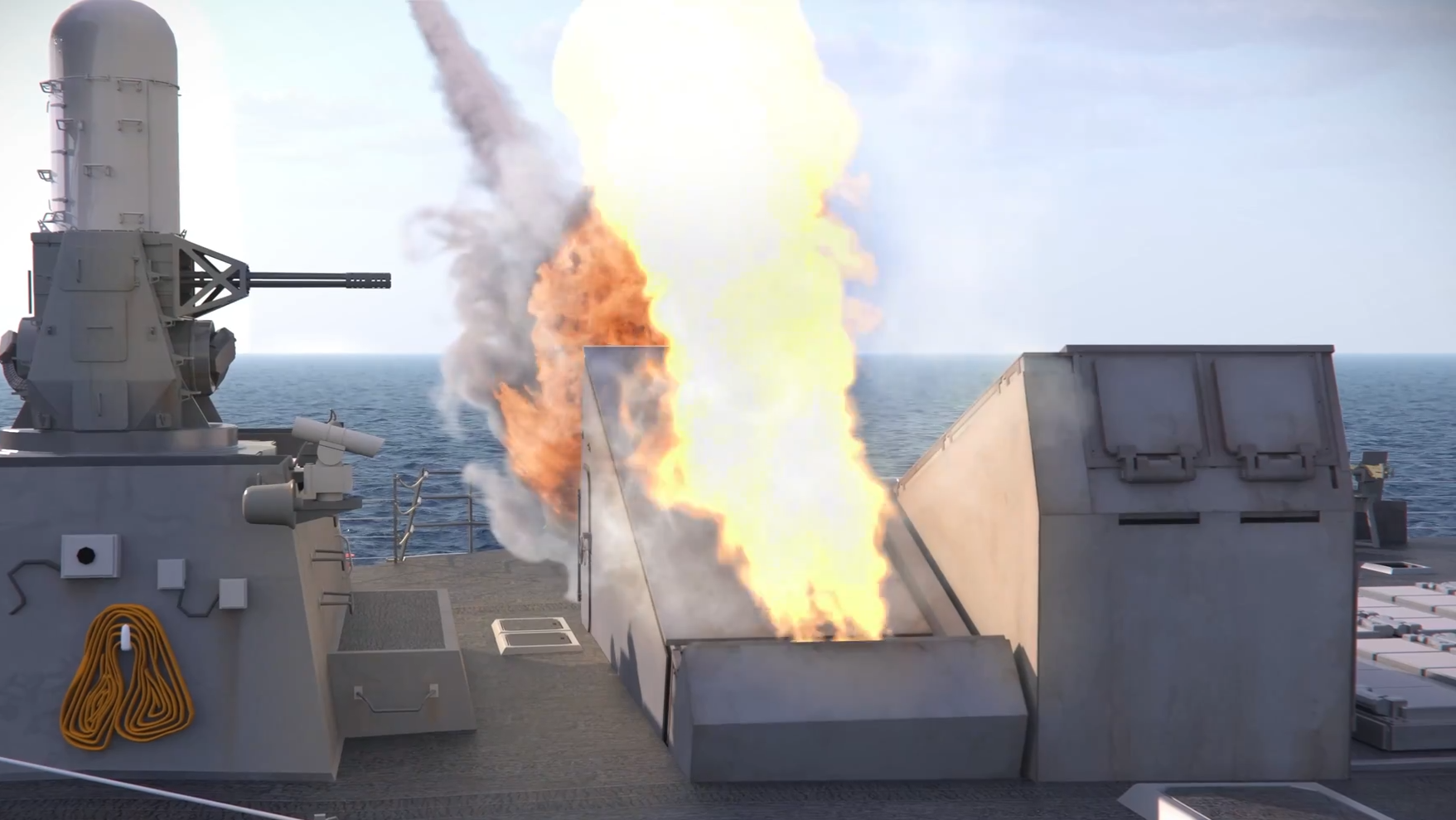 Adaptable Deck Launching System firing on a destroyer