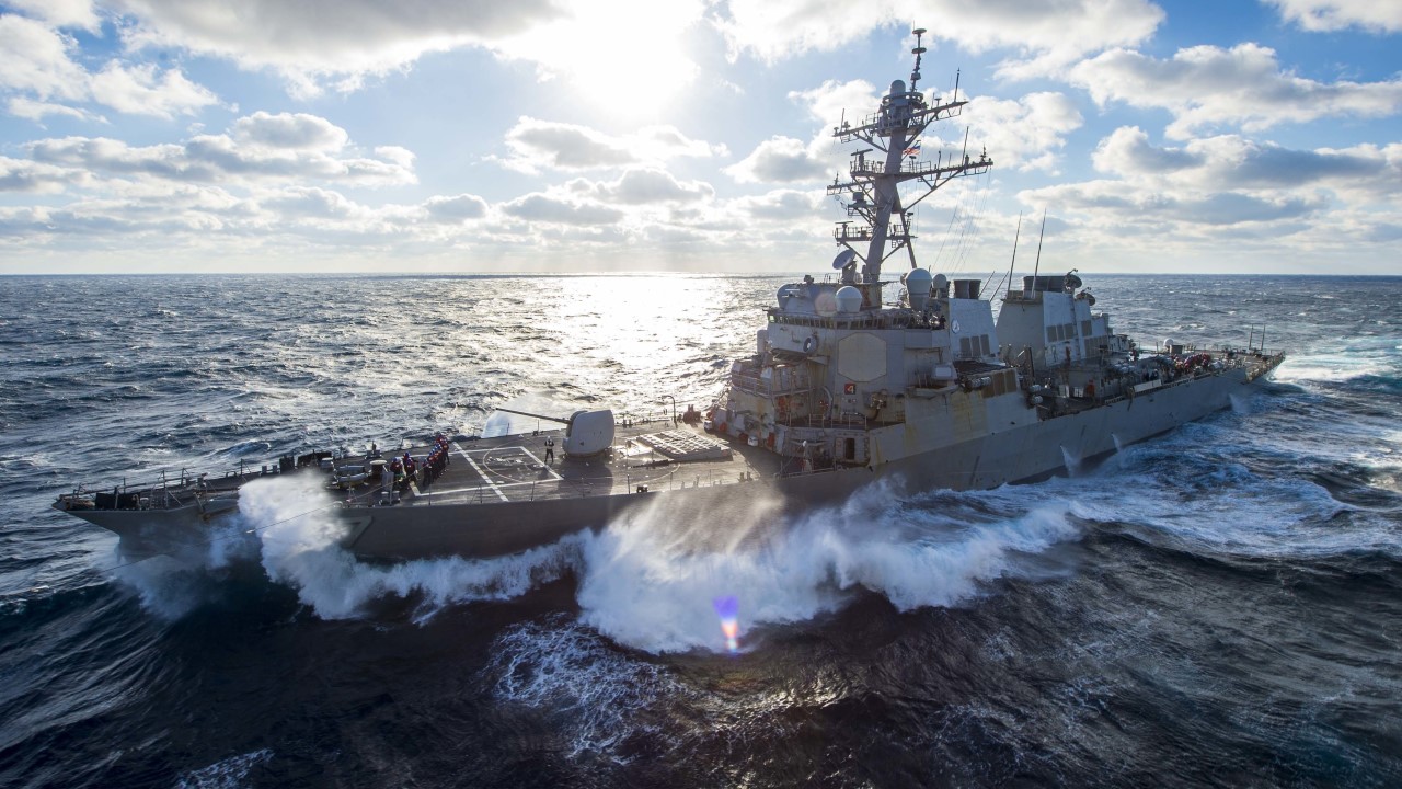 USS Mitscher ship at sea. (U.S. Navy photo)