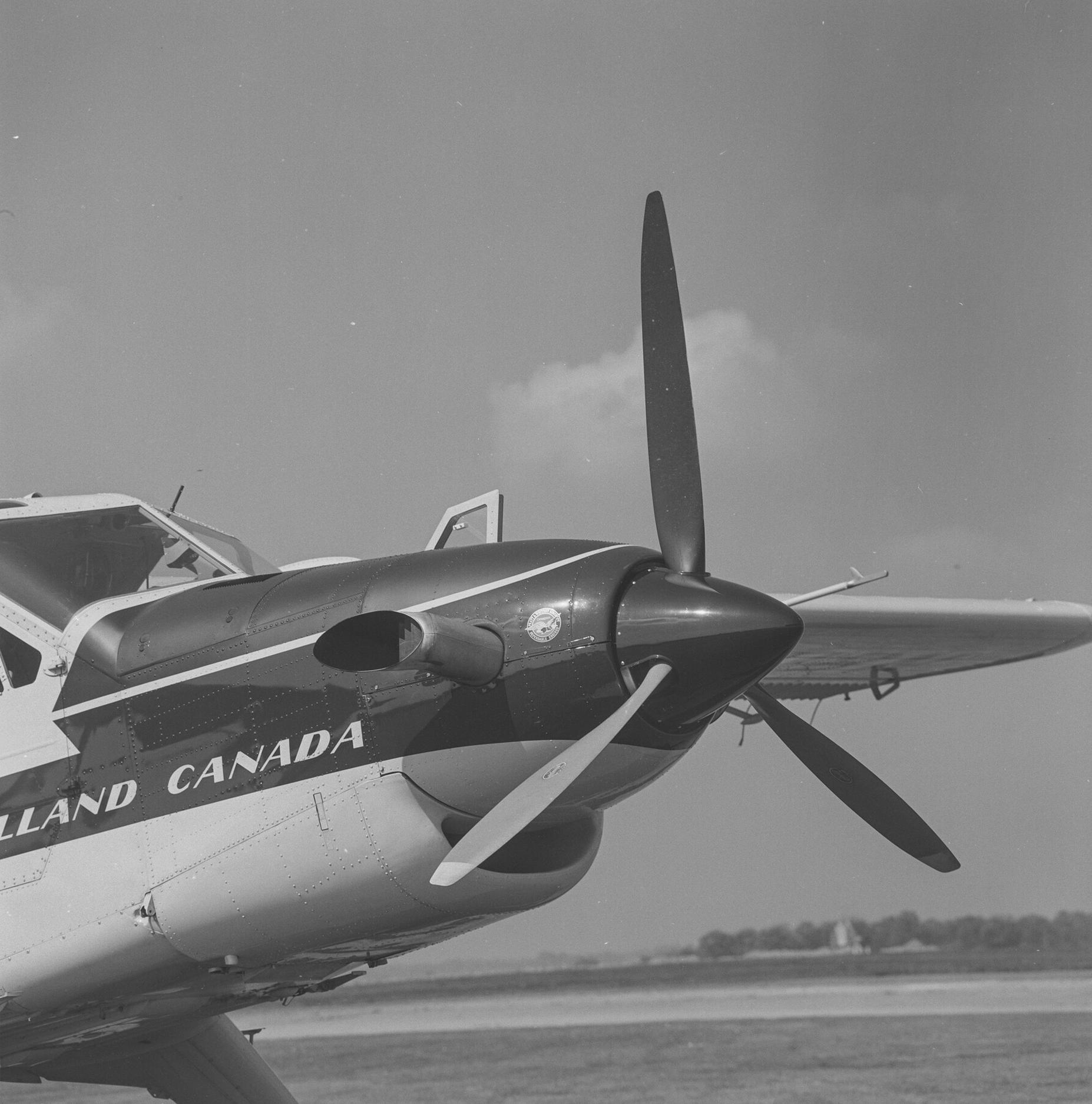 Close up of the propeller of a de Havilland Canada DHC-2T Turbo Beaver at Hatfield, 10th May 1966.