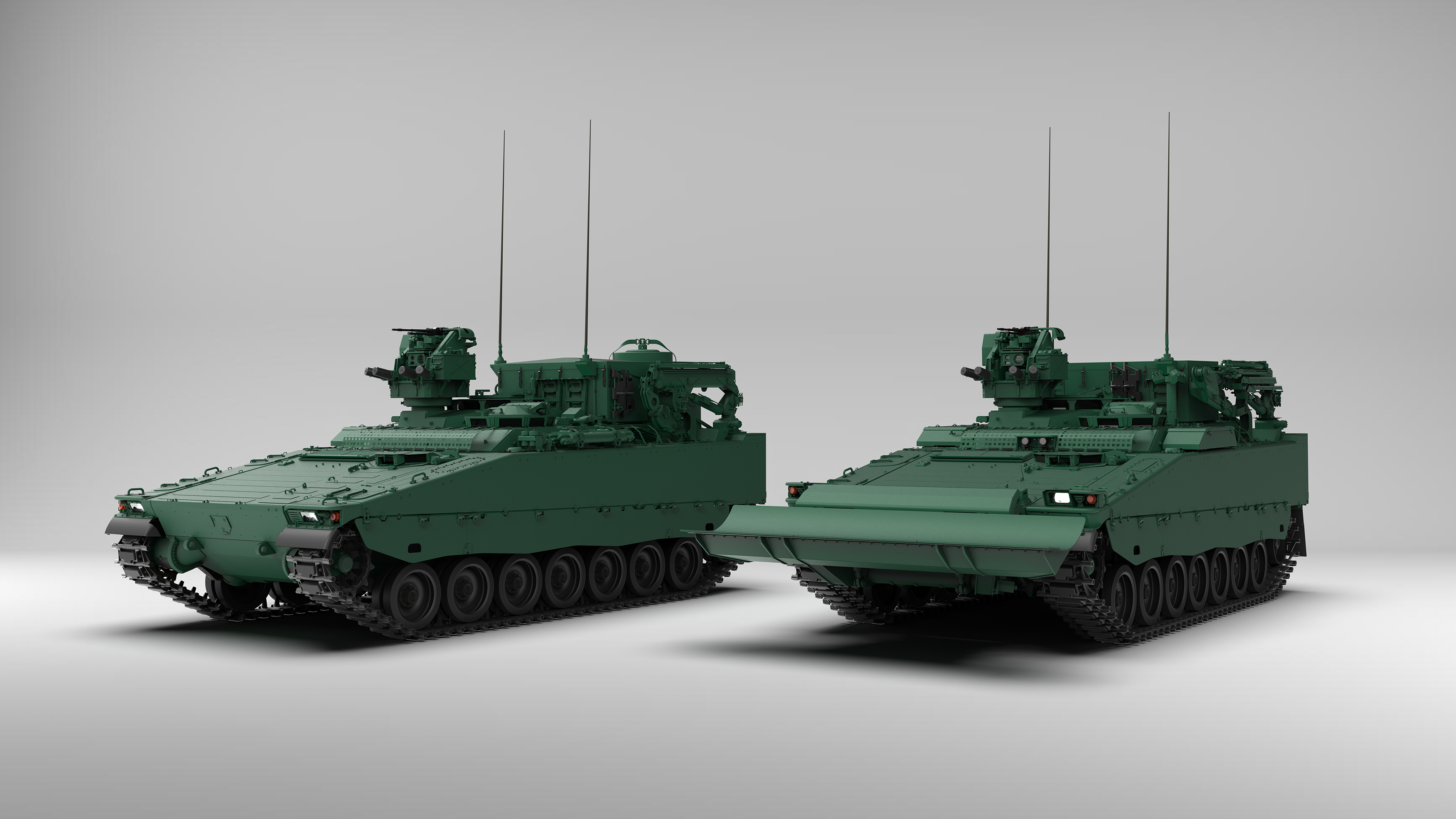The two new BAE Systems CV90 variants for the Swedish Army - the Forward Maintenance vehicle (left) and the Combat Engineer vehicle – will be produced by Ritek AS of Norway.