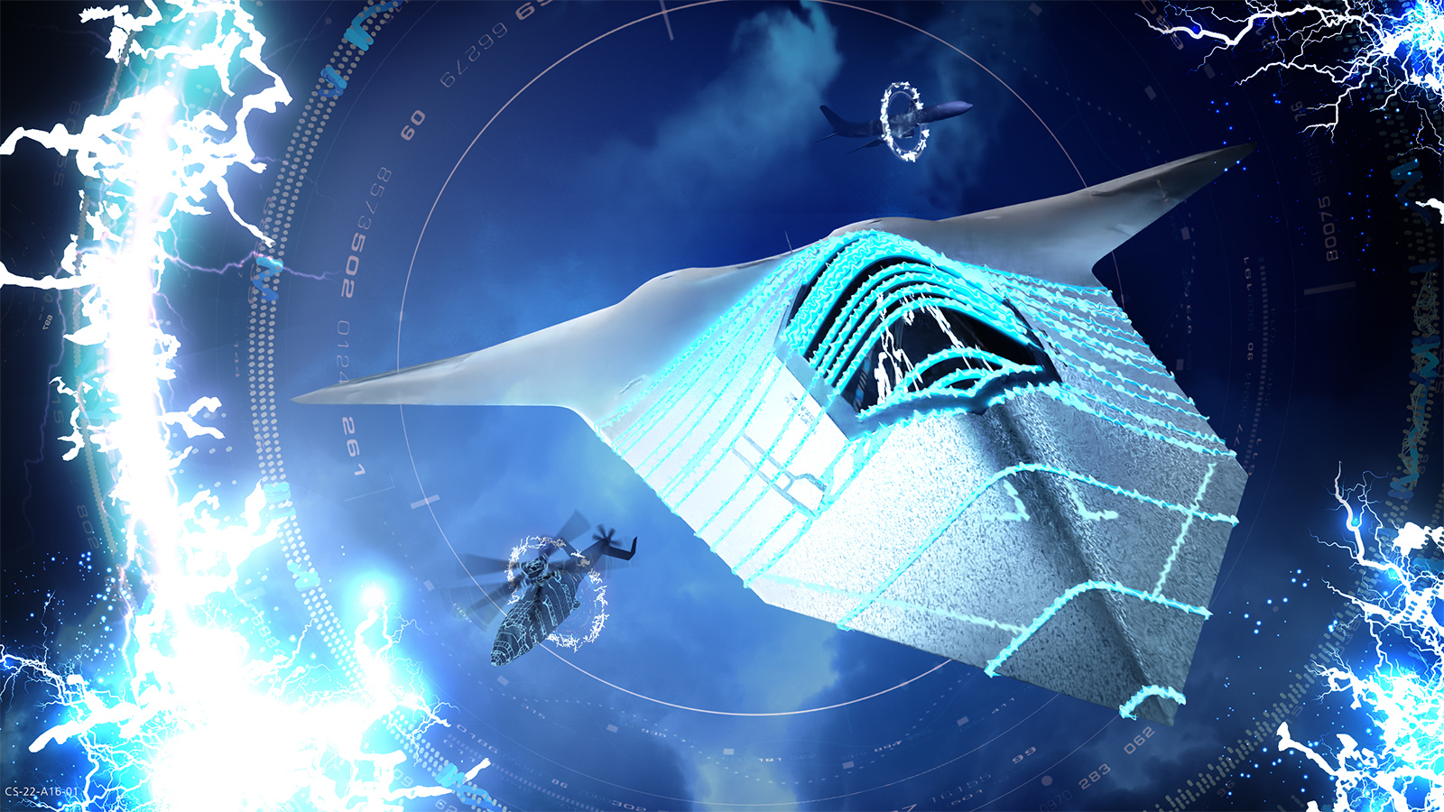 An artist’s representation of aircraft electronic warfare capabilities.