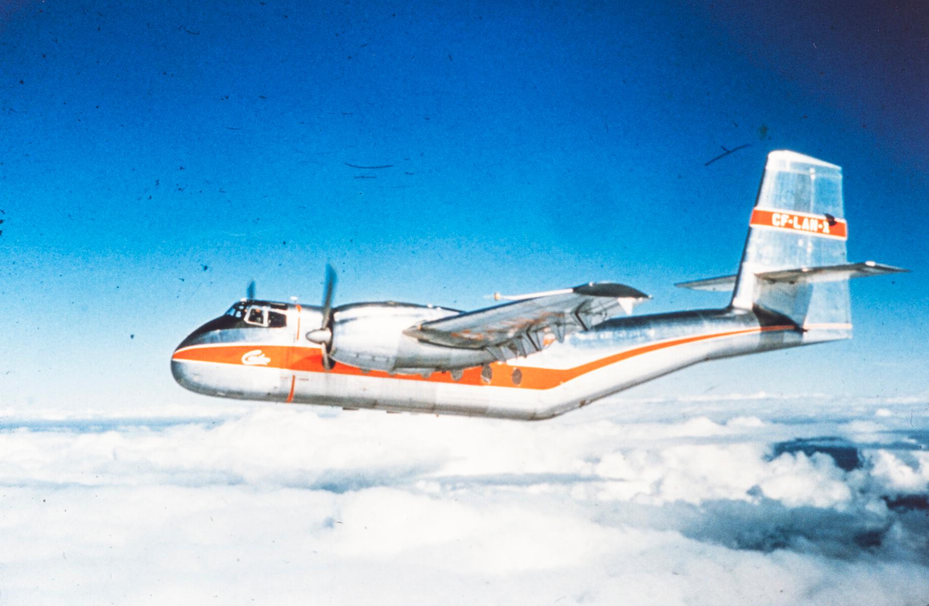 The second prototype de Havilland Canada DHC-4 Caribou (CF-LAN-X) in flight, c. 1961.