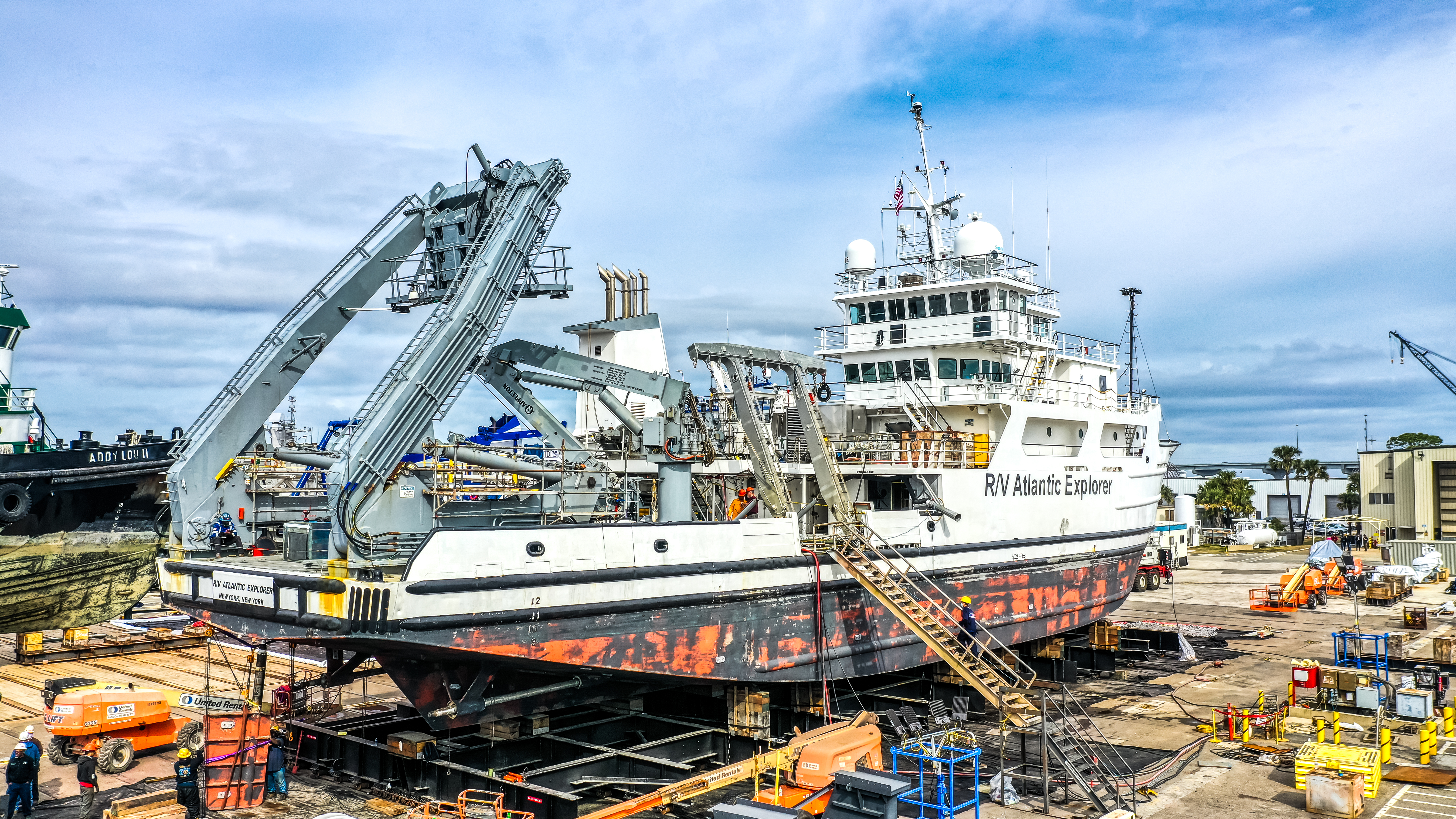  BAE Systems Jacksonville Ship Repair employees perform work aboard the research vessel Atlantic Explorer