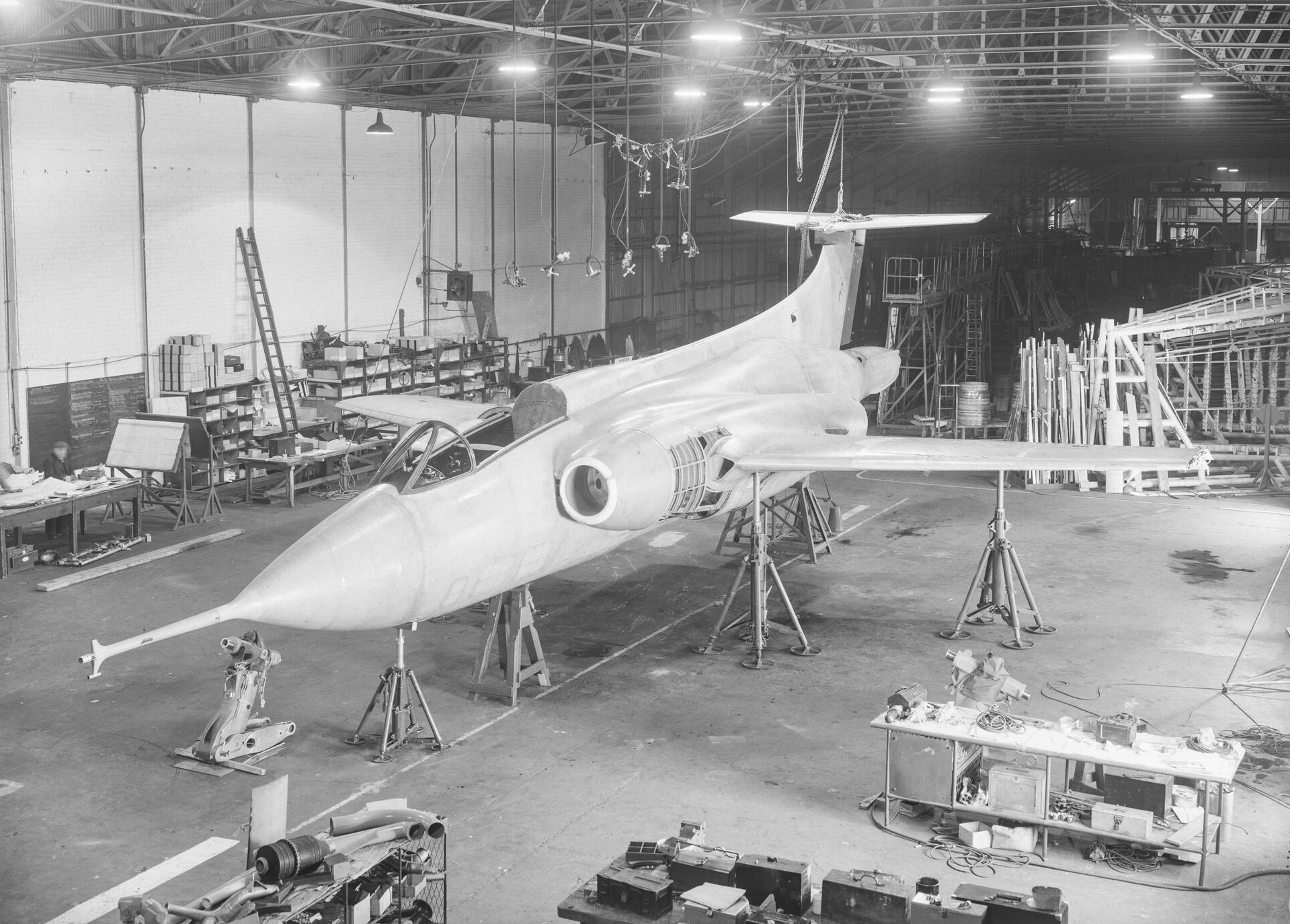 Prototype Buccaneer B103 aircraft, in development hangar, Brough, 17th January 1958.