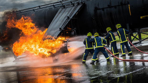 Firefighters tackle a blaze as part of their training
