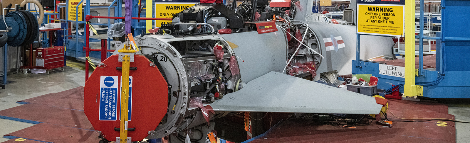 A Eurofighter Typhoon equipped with a new radar in installation.