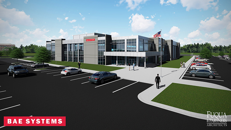 An architect’s rendering of a future BAE Systems facility planned for the Cummings Research Park.