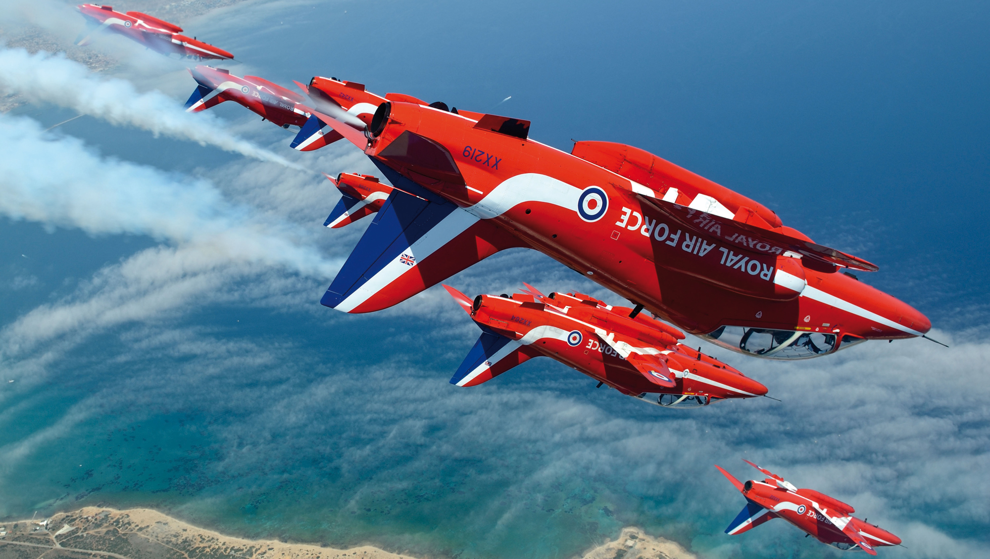 Image of The Red Arrows in action over Cyprus in 2013.