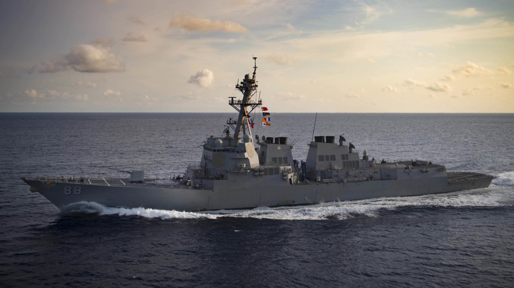 The Arleigh Burke-class guided-missile destroyer USS Preble (DDG 88) transits the Indian Ocean March 29, 2018. Picture taken March 29, 2018. U.S. Navy photo by Mass Communication Specialist 3rd Class Morgan K.