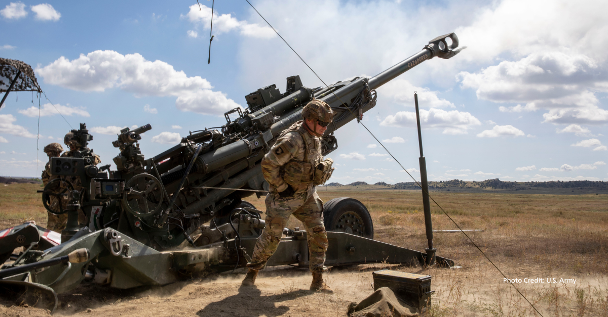 A U.S. Army soldier firing an M777 howitzer during a training exercise at Fort Carson, Colorado. (Photo Credit: U.S. Army)