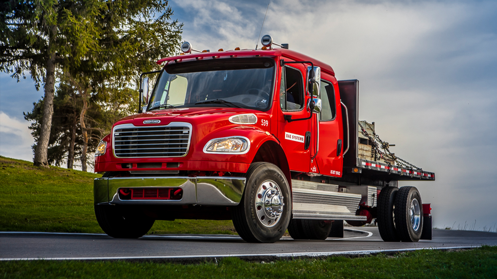 Battery electric commercial truck driving on a road 