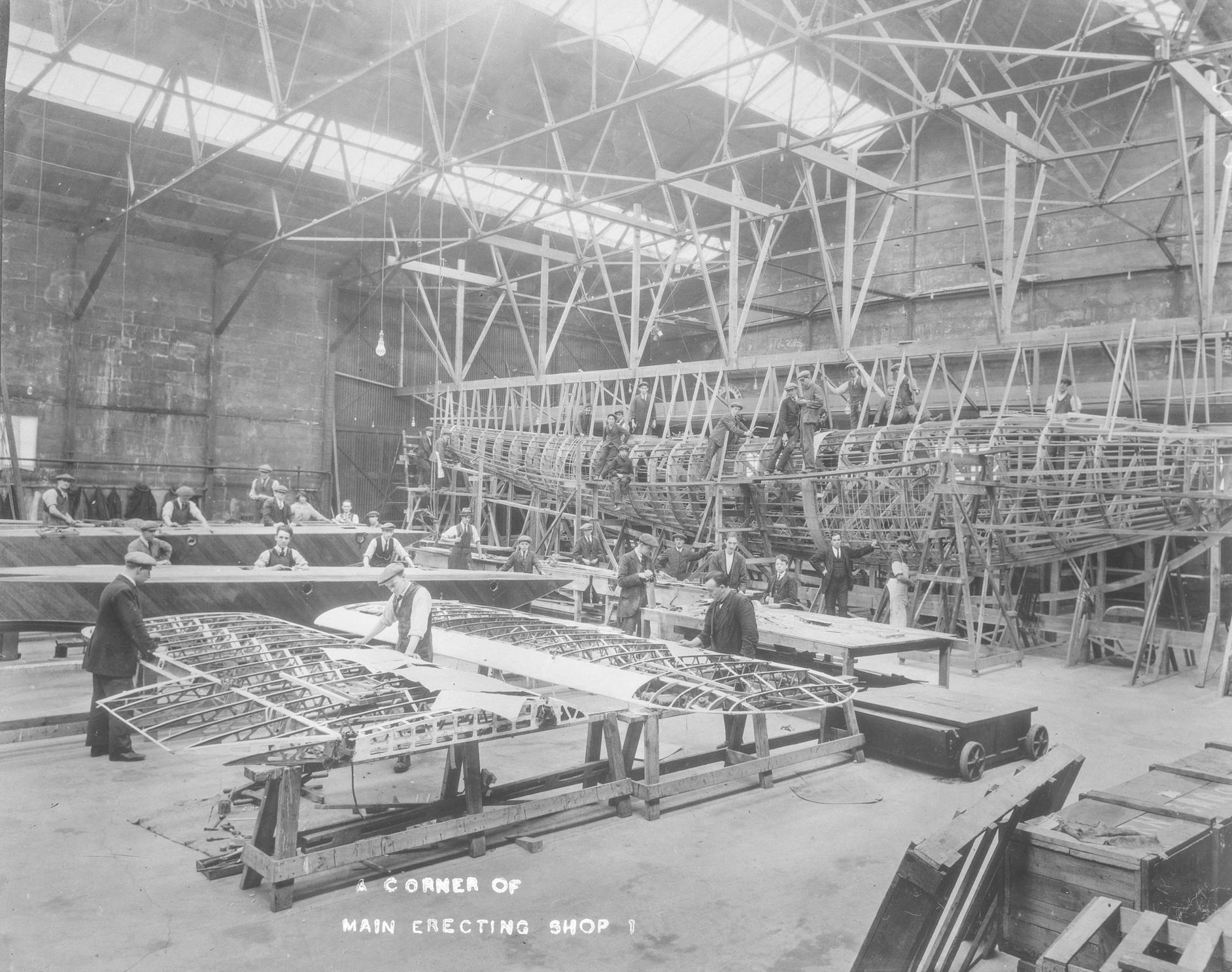 A corner of the main erecting shop, Blackburn Aircraft, Brough, 1920s.