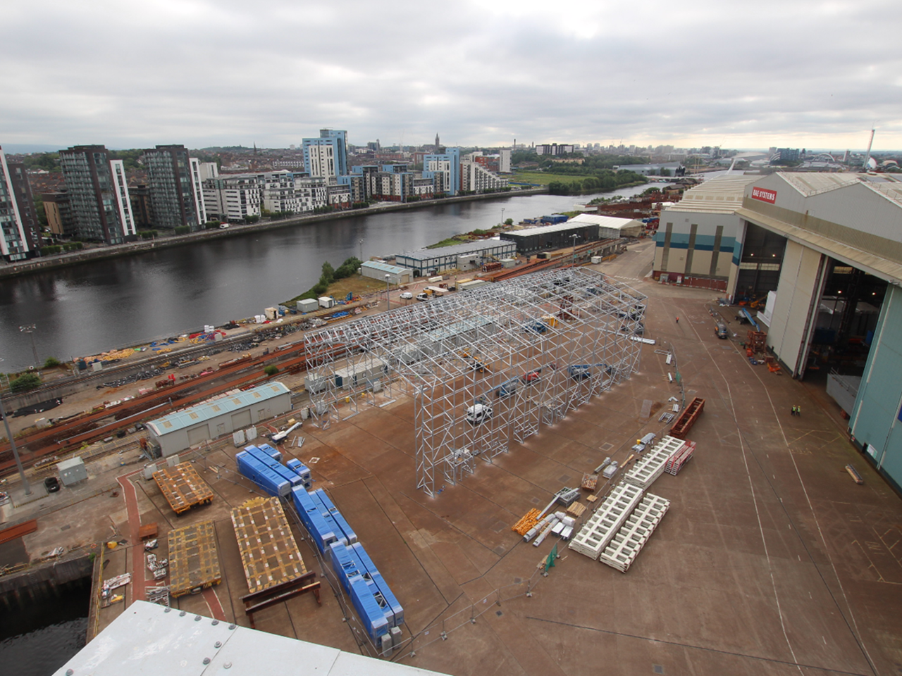 Aerial image of Govan paint facility under construction